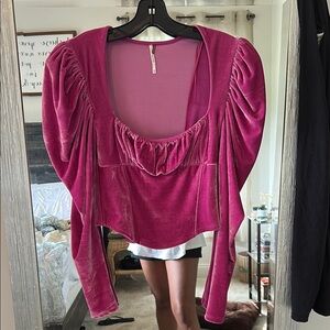 Free People Pink Velvet Ruched Top